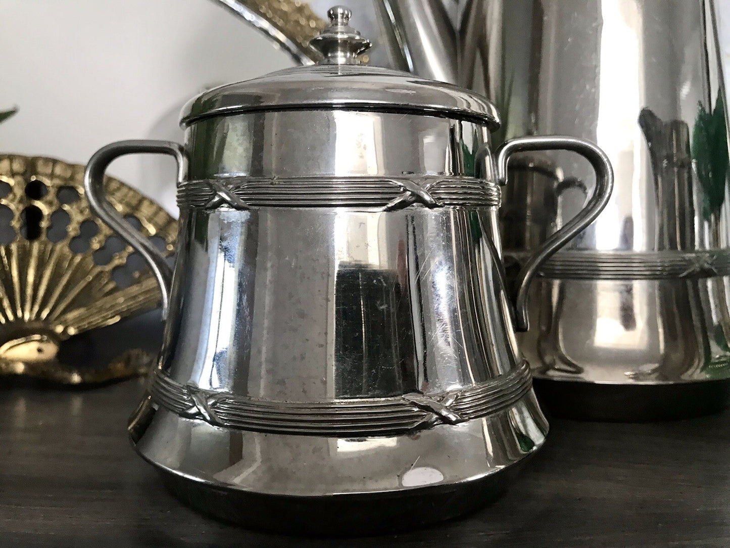 Antik Jugendstil Kaffee Kernstück Zuckerdose Rahmgießer Kanne vernickelt?