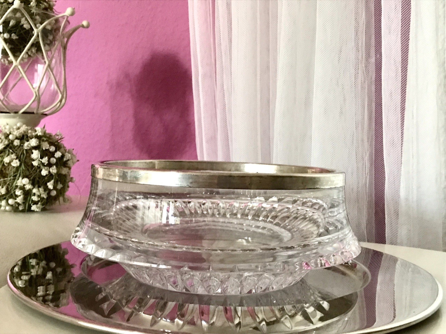 Vintage Glasschale Schale Glas versilbert Rand Kristallglas Bleikristall Europa