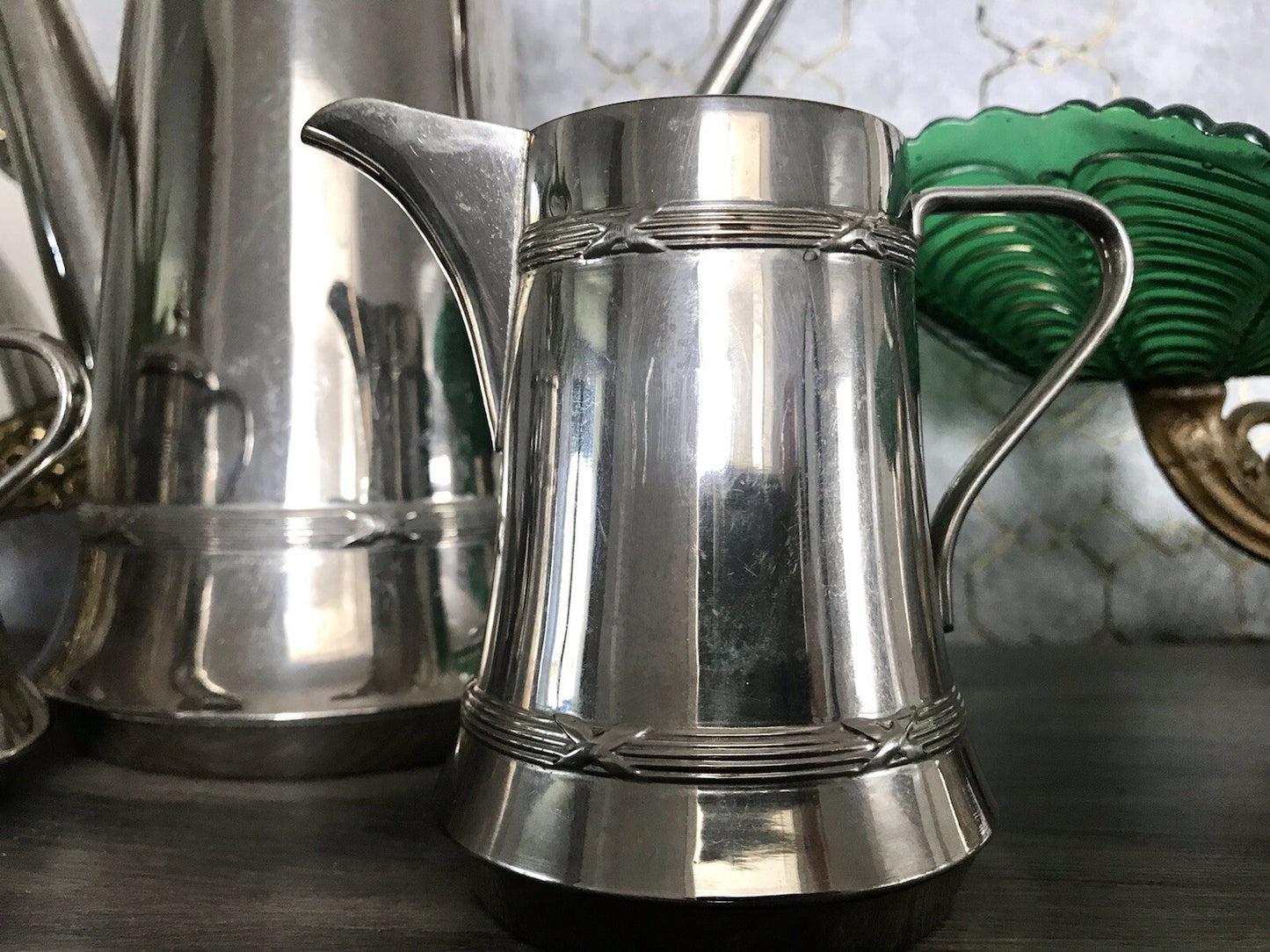 Antik Jugendstil Kaffee Kernstück Zuckerdose Rahmgießer Kanne vernickelt?