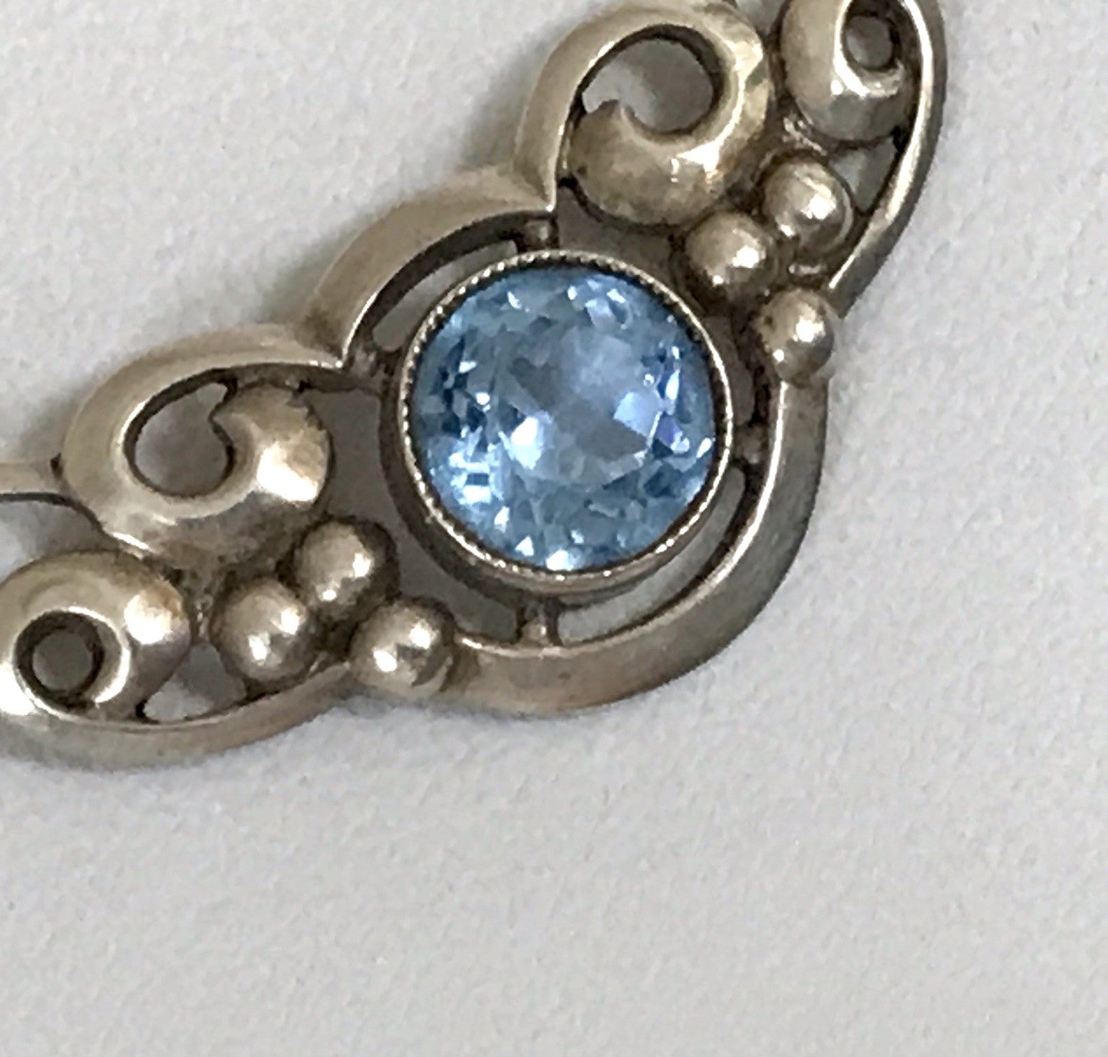 Antik 835 Sterling Silber Collier Halskette Kette Blauer Stein FBM