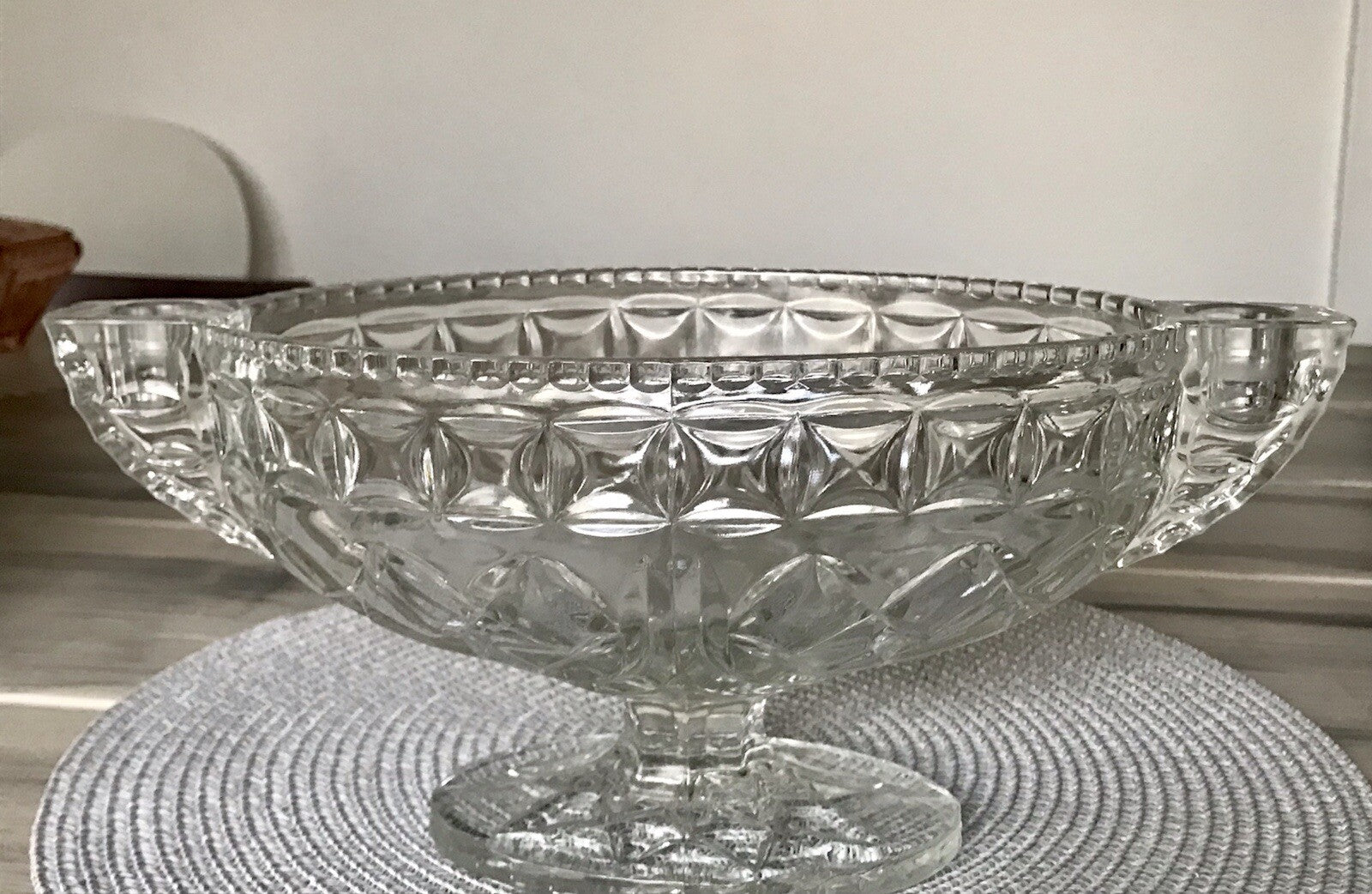 Antik Art Déco Pressglas Glas Schale Fußschale Tafelaufsatz England Jardiniere