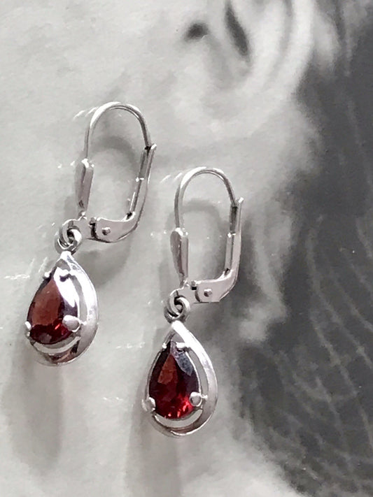 Vintage Ohrhänger Ohrringe DAMEN Silber 925 rote Steine