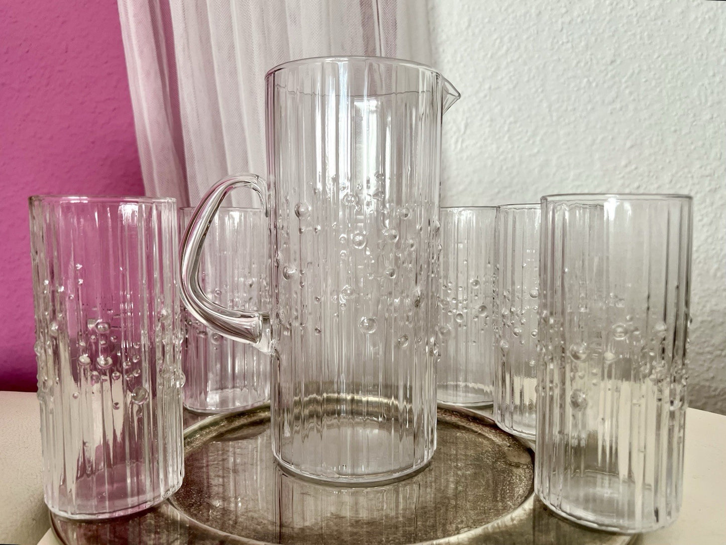 Vintage Tapio Wirkala Designer 60er Krug Kanne Karaffe 5 Gläser Becher Struktur