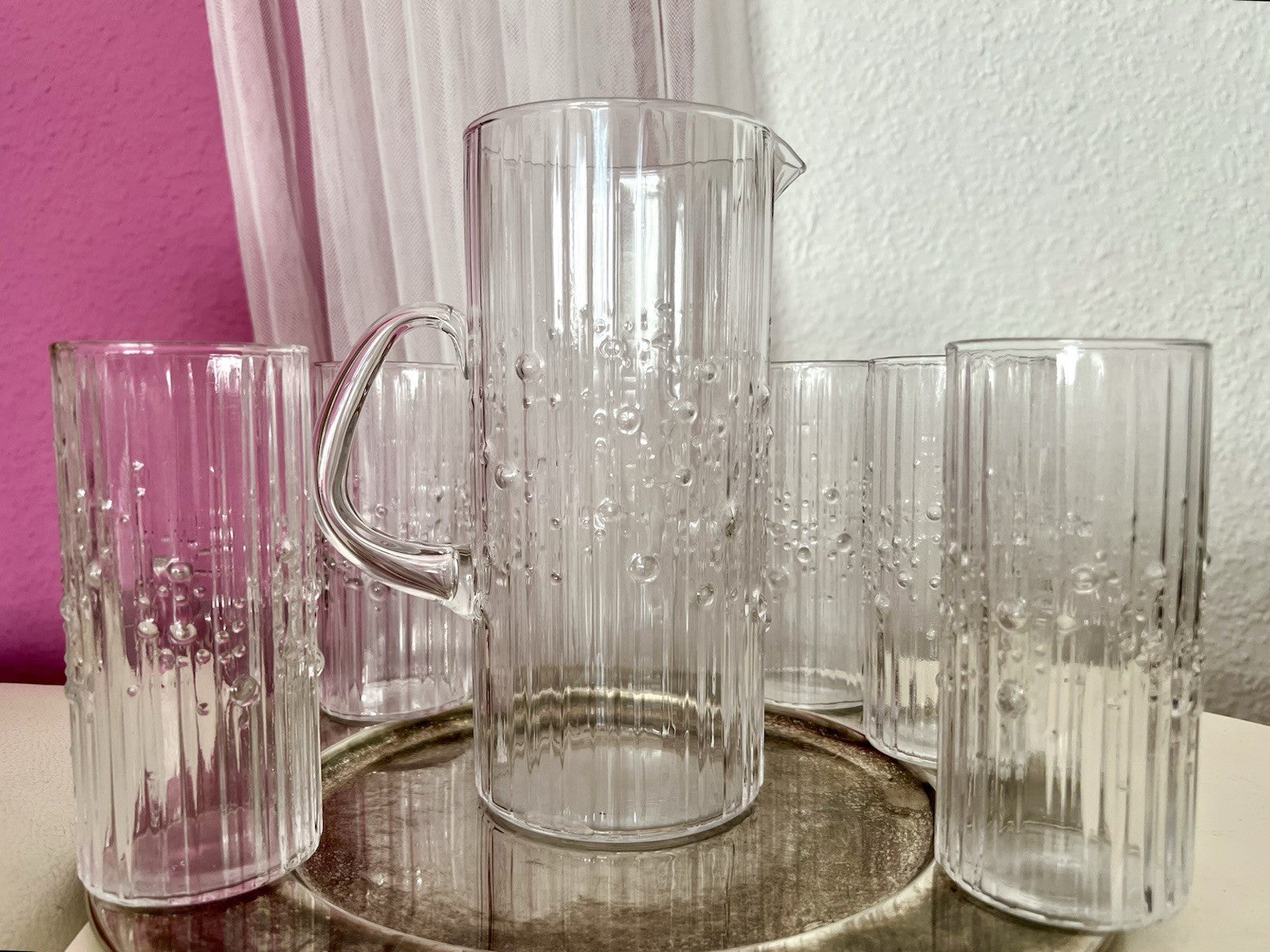 Vintage Tapio Wirkala Designer 60er Krug Kanne Karaffe 5 Gläser Becher Struktur