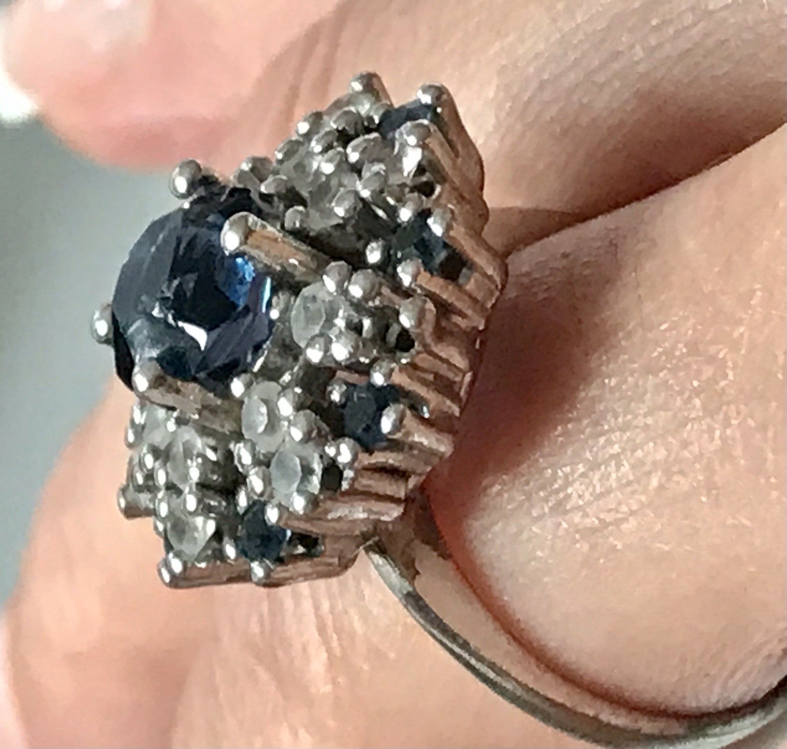 Vintage Entourage Halo Ring farblose Steine & Saphir Silber 835  ~Gr.55 17,5