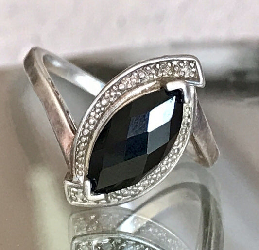 Vintage Onyx? DAMEN RING Silber 925 Gr.55 17,5 Schiffchen