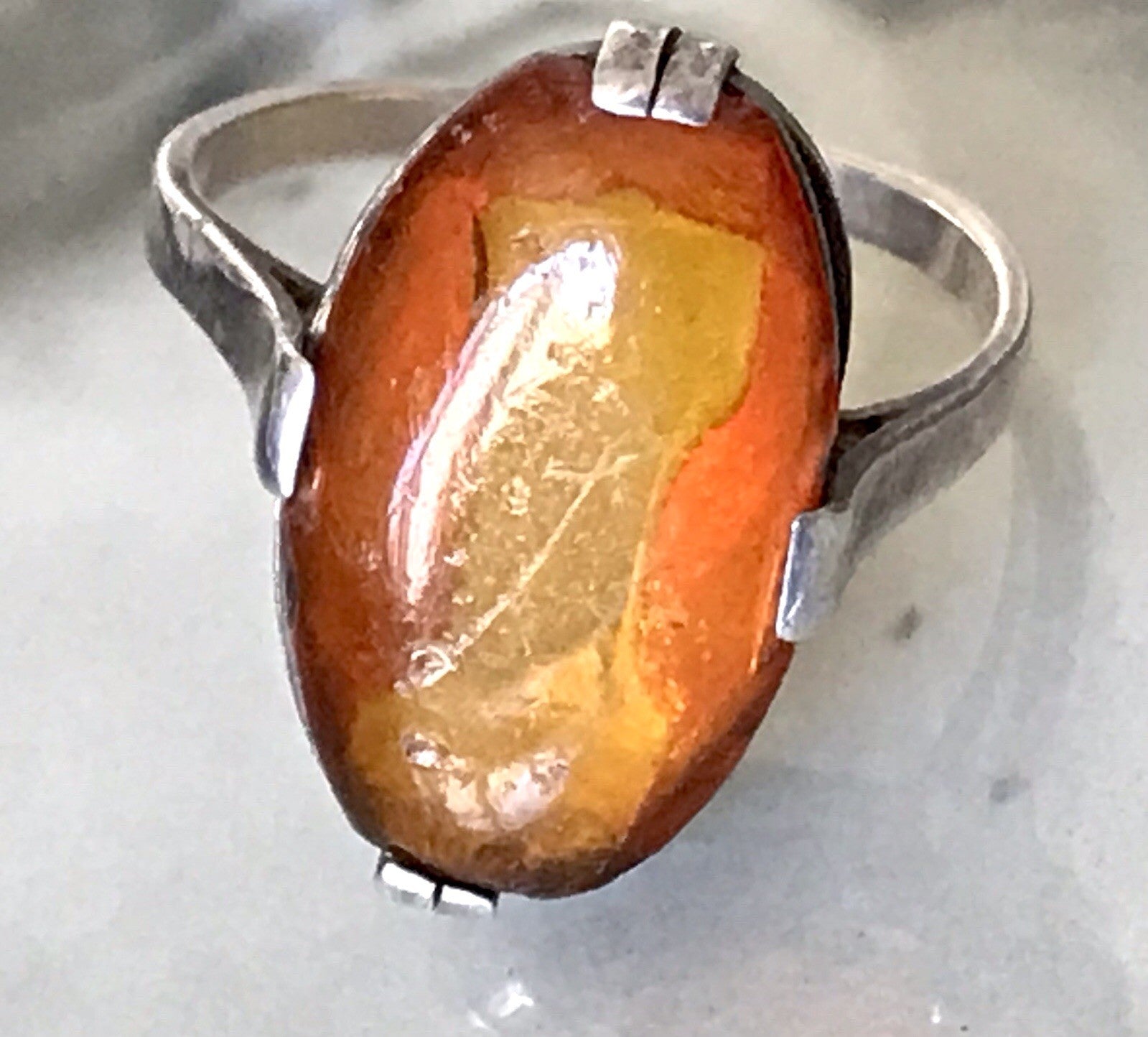 Alt Vintage Edel Bernstein DAMEN RING Silber 835 Super Design Gr. 56 57 schön!