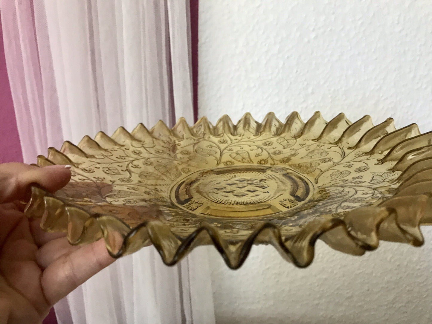 Antik Jugendstil Serviettenrand Pressglas Schale Glas Fenne Ewald Gelb Selten!