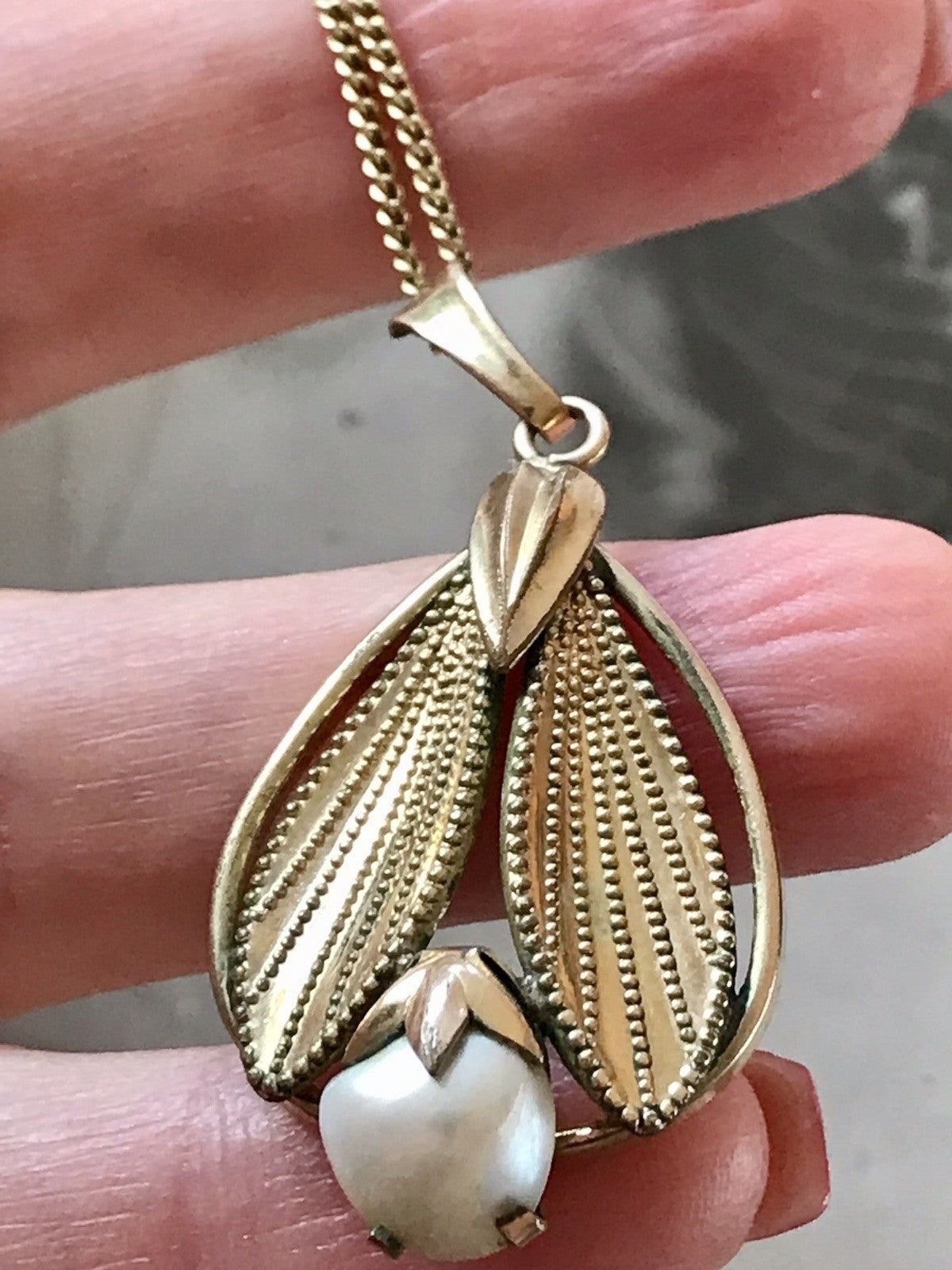 Vintage Designer Anhänger Perle Amerik. Doublè vergoldet
