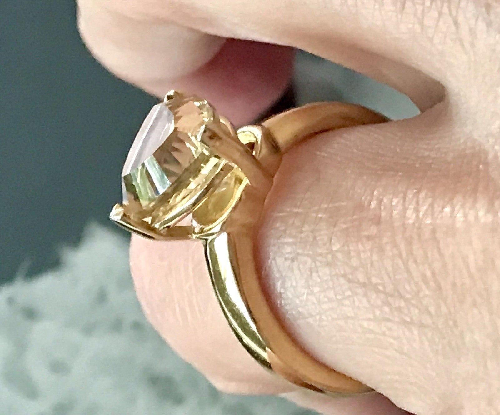 Vintage Ring Citrin? gelber Stein 925 Silber vergoldet Gr.57 18,1