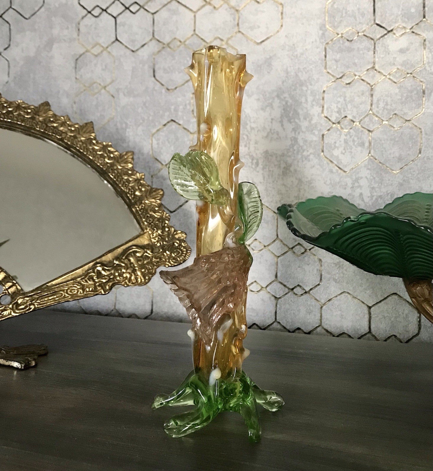 Antik Vase Glasvase Jugendstil Aufschmelzungen Krallik? Lötz? teils Uranglas