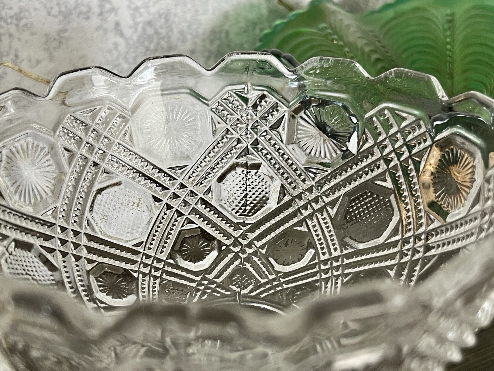 Antik Jugendstil Art Déco Pressglas Glas Fußschale Schale Zuckerschale groß