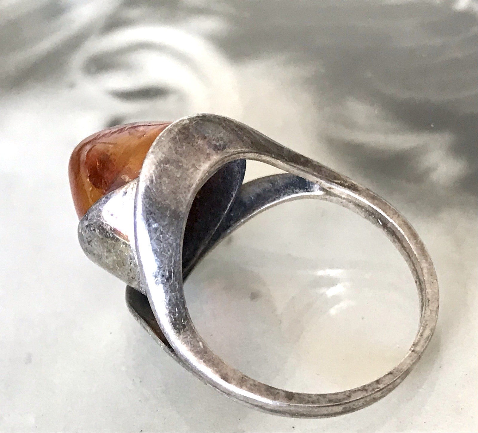 Alt Antik Vintage Edel Bernstein DAMEN RING Silber Super Design! Gr.56 57 WOW!