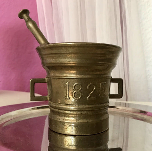 Alt Vintage Messing Mörser mit Pistill Stößel 1825 Replik