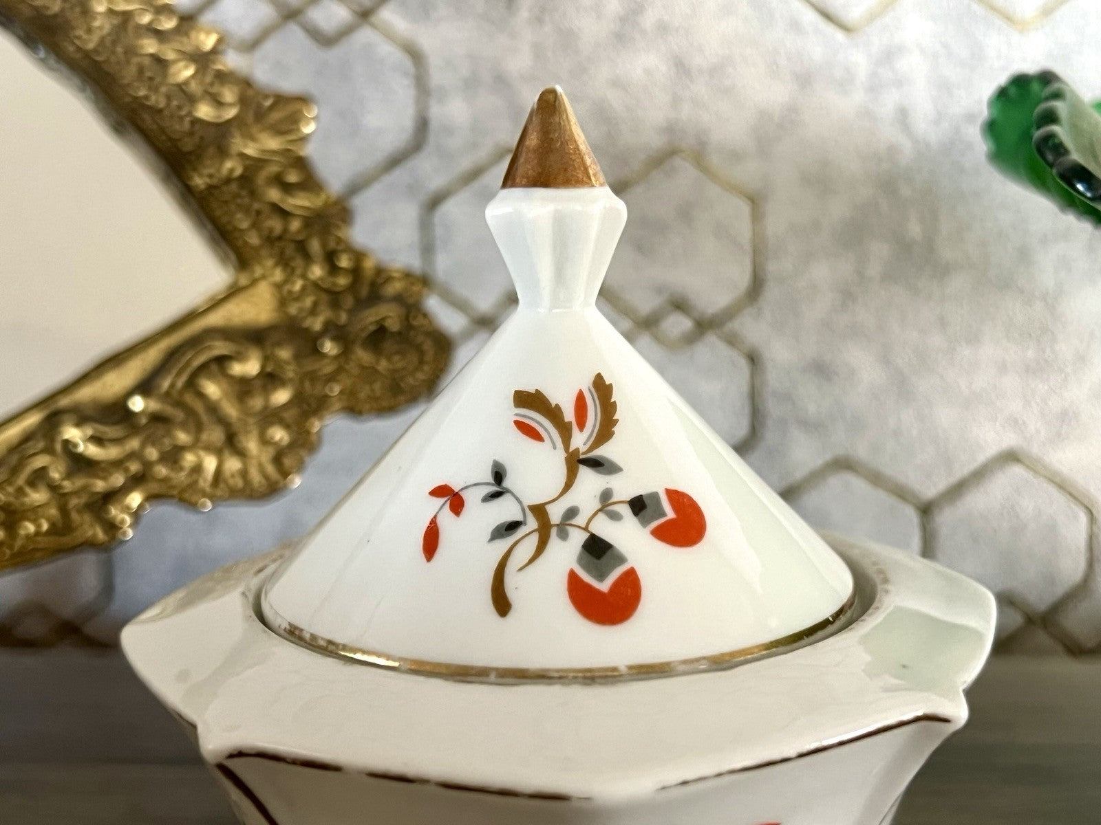 Antik Art Déco Porzellan Dose Deckeldose Schatulle Bonboniere Volkstedt Thüringe