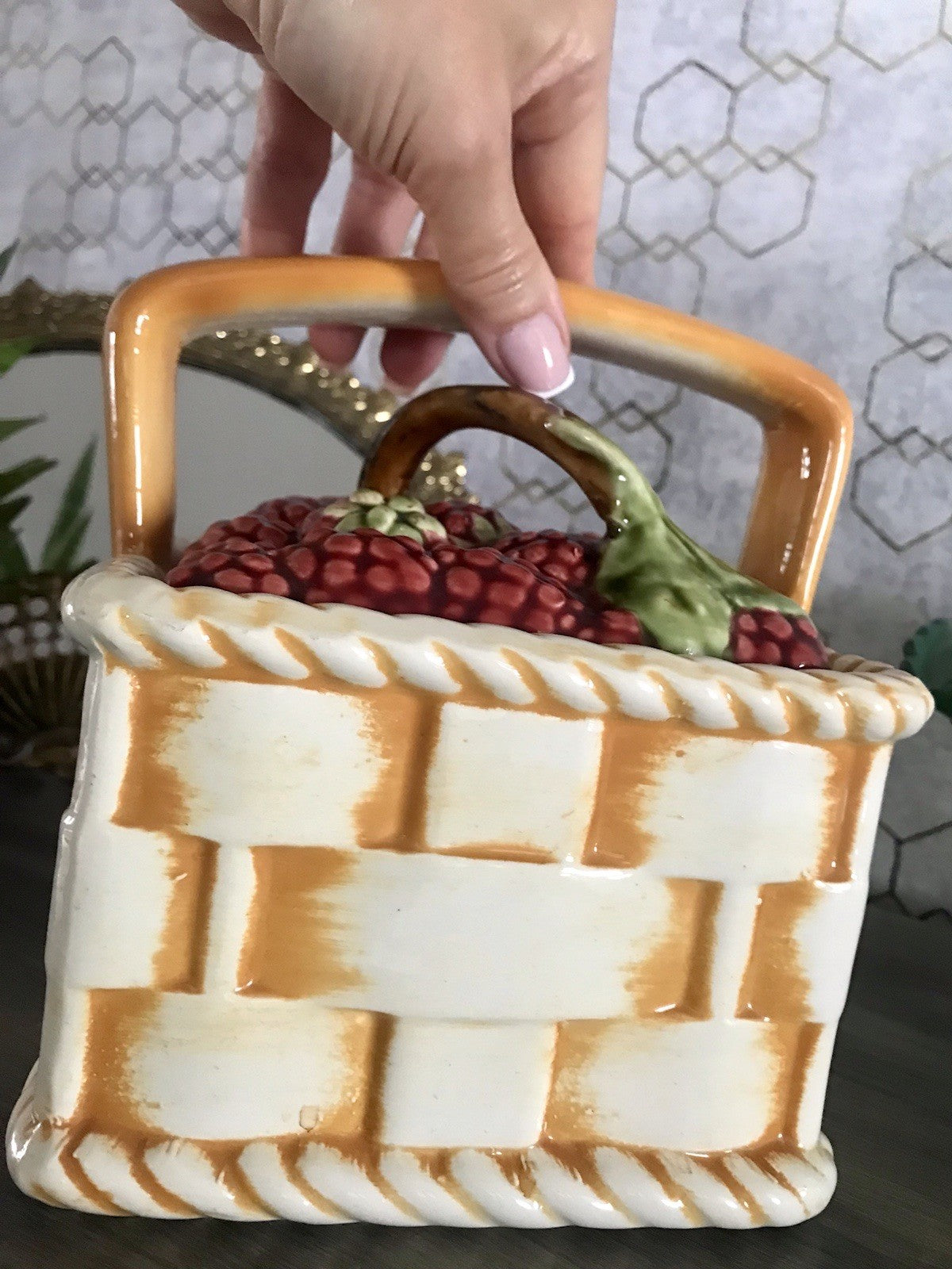 Antik Sarreguemines France Majolika Keramik  Korb Zierschale Schale Obstkorb