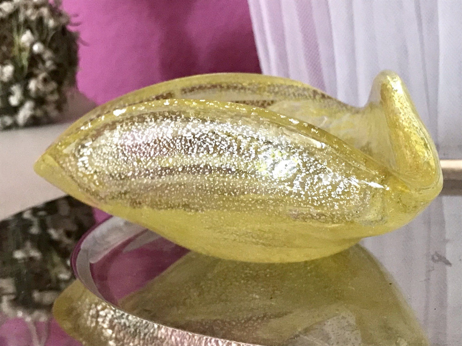 Murano 60er 70er Jahre Aschenbecher Schale Glas gelb So Schön! schillernd