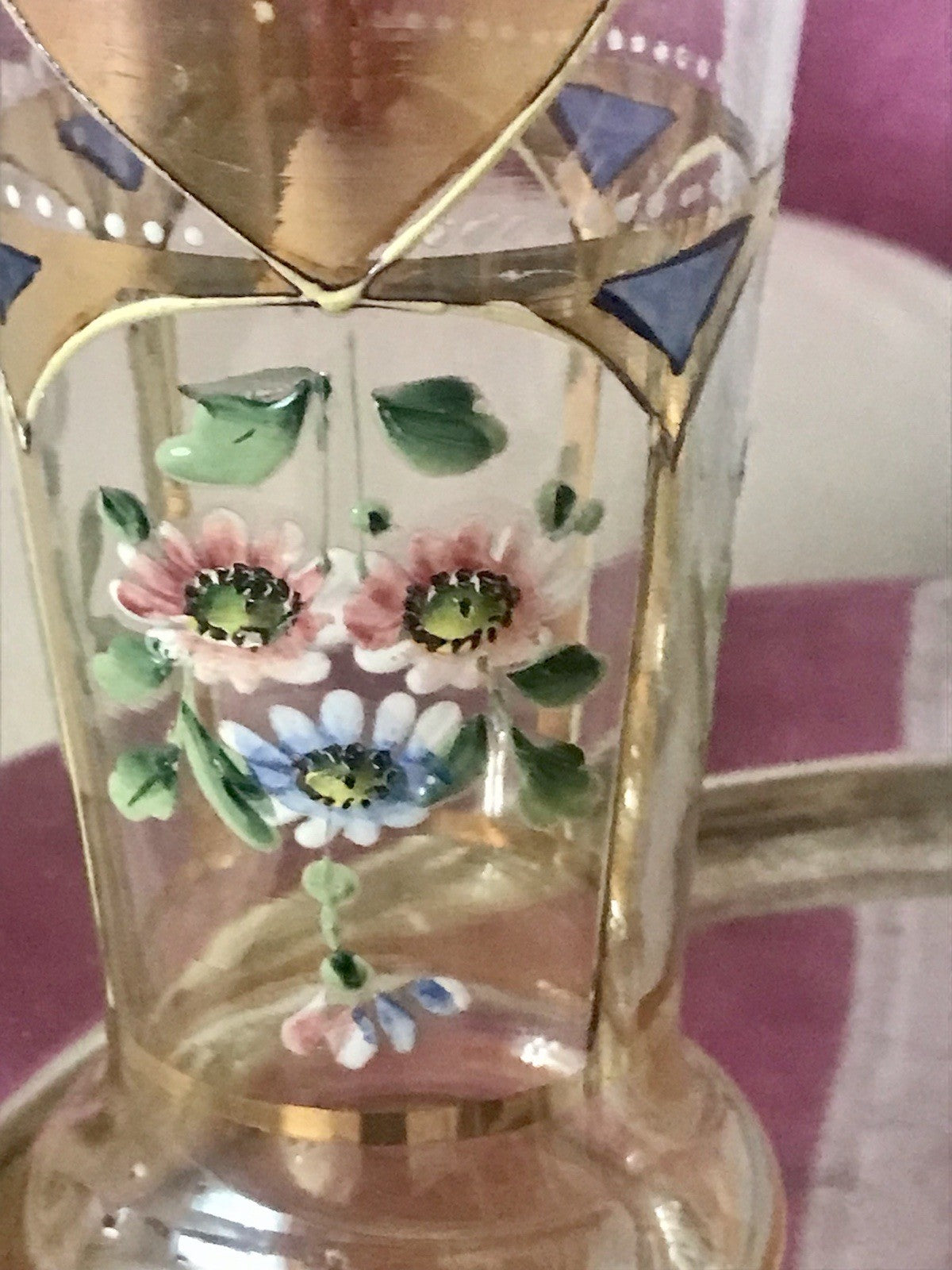 Antik Jugendstil Emaile -Malerei Glas Fußbecher Becher Pokal Bierglas irisierend