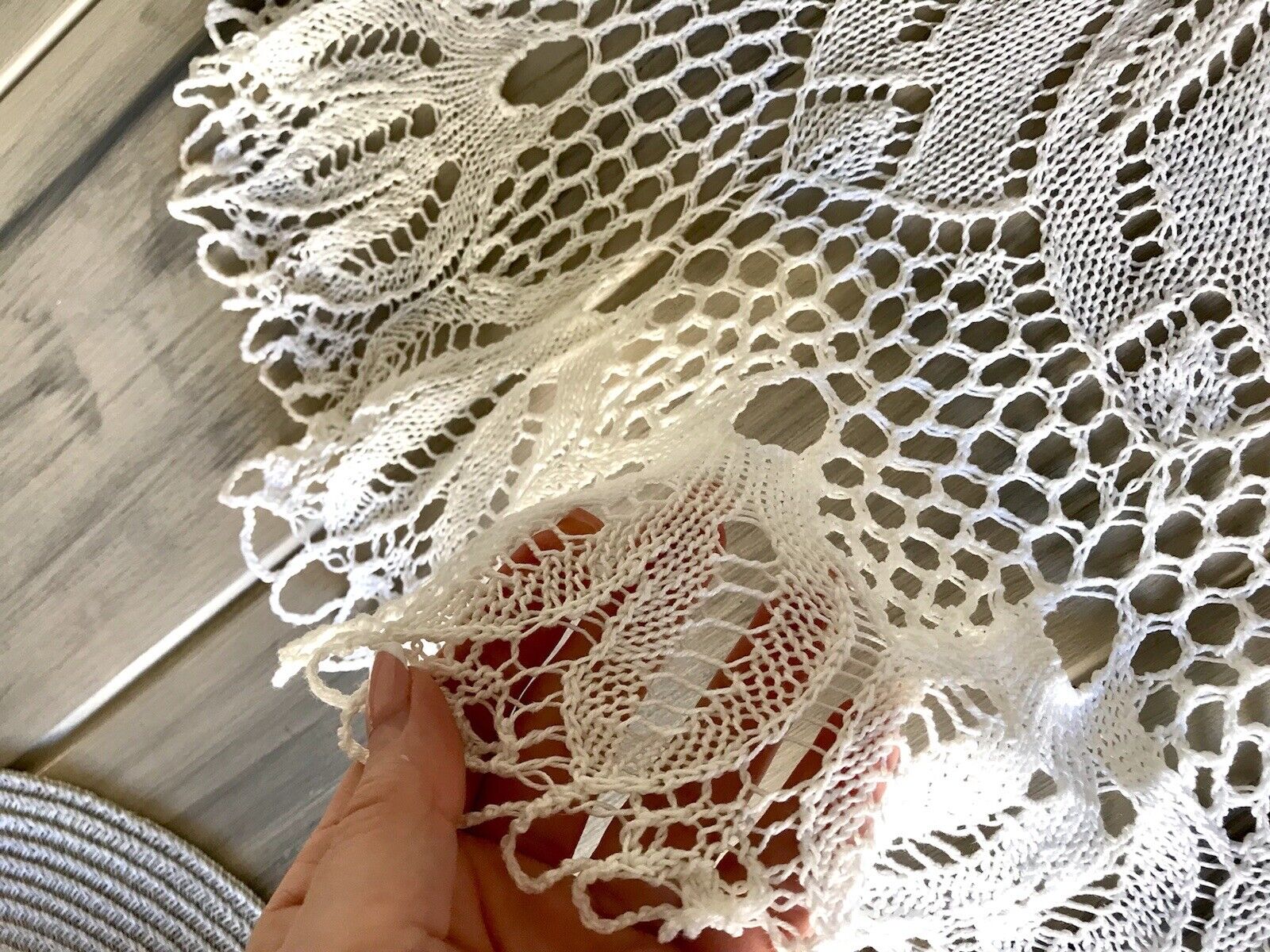 Antik alt Spitze weiß Tischdecke rund 57 cm Baumwolle gestrickt  So Schön!