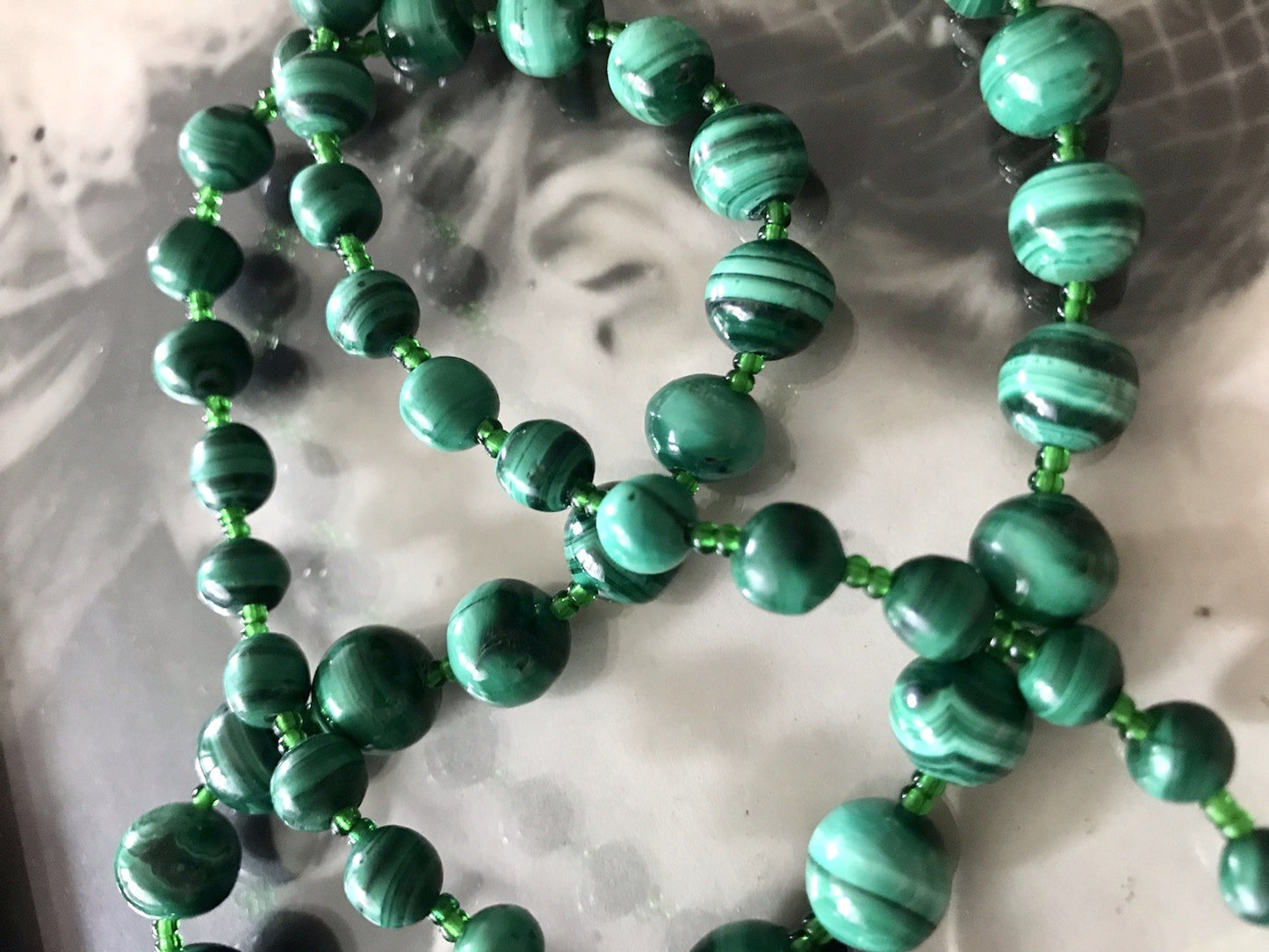 Alt Edel Vintage Halskette Kette Malachite grün Sehr Schön Retro