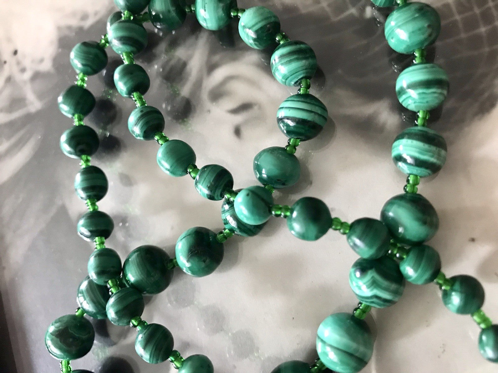 Alt Edel Vintage Halskette Kette Malachite grün Sehr Schön Retro