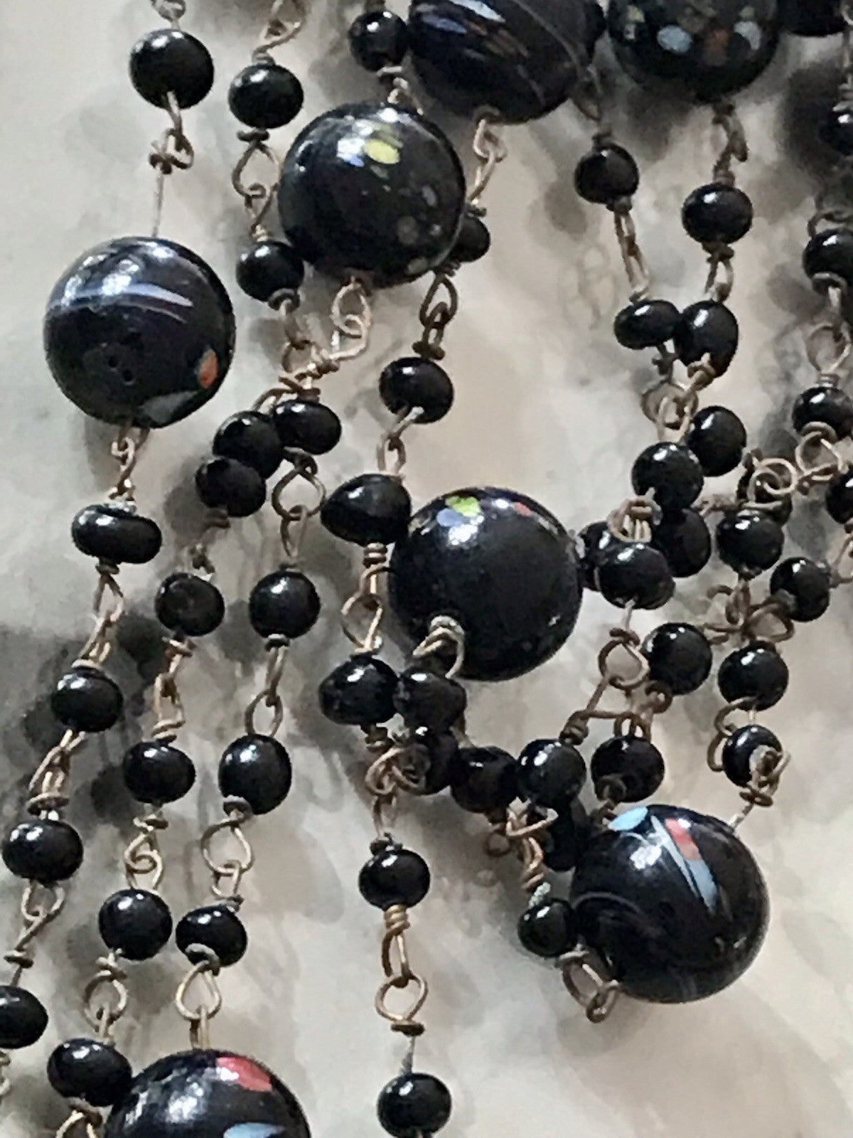 Alt antik? Vintage lange Halskette Kette schwarze Murano Perlen Sehr Schön