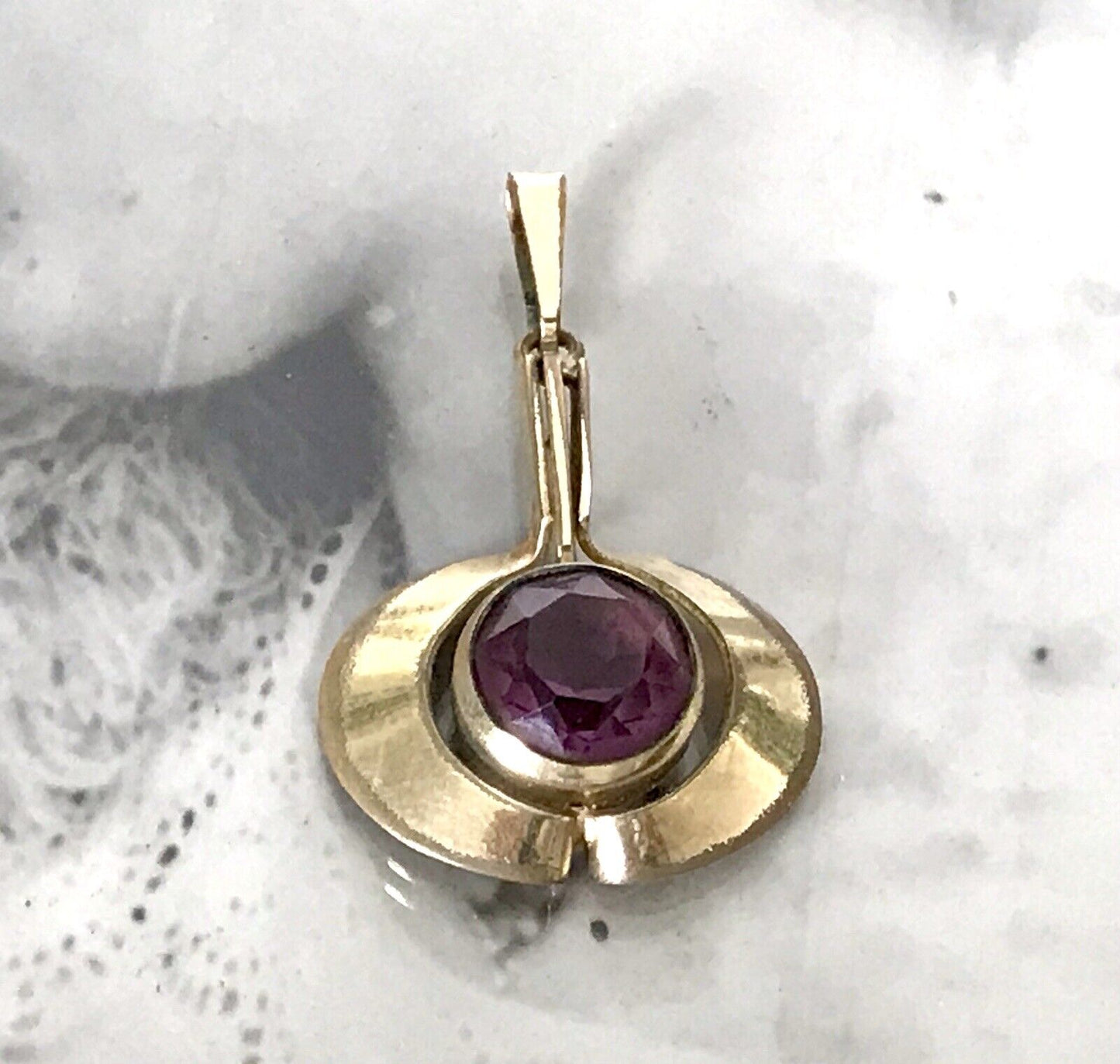 Vintage TeKa Designer Anhänger lila Stein Amethyst? Amerik. Doublè vergoldet