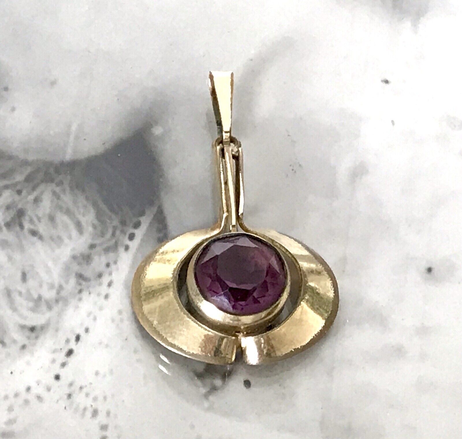 Vintage TeKa Designer Anhänger lila Stein Amethyst? Amerik. Doublè vergoldet