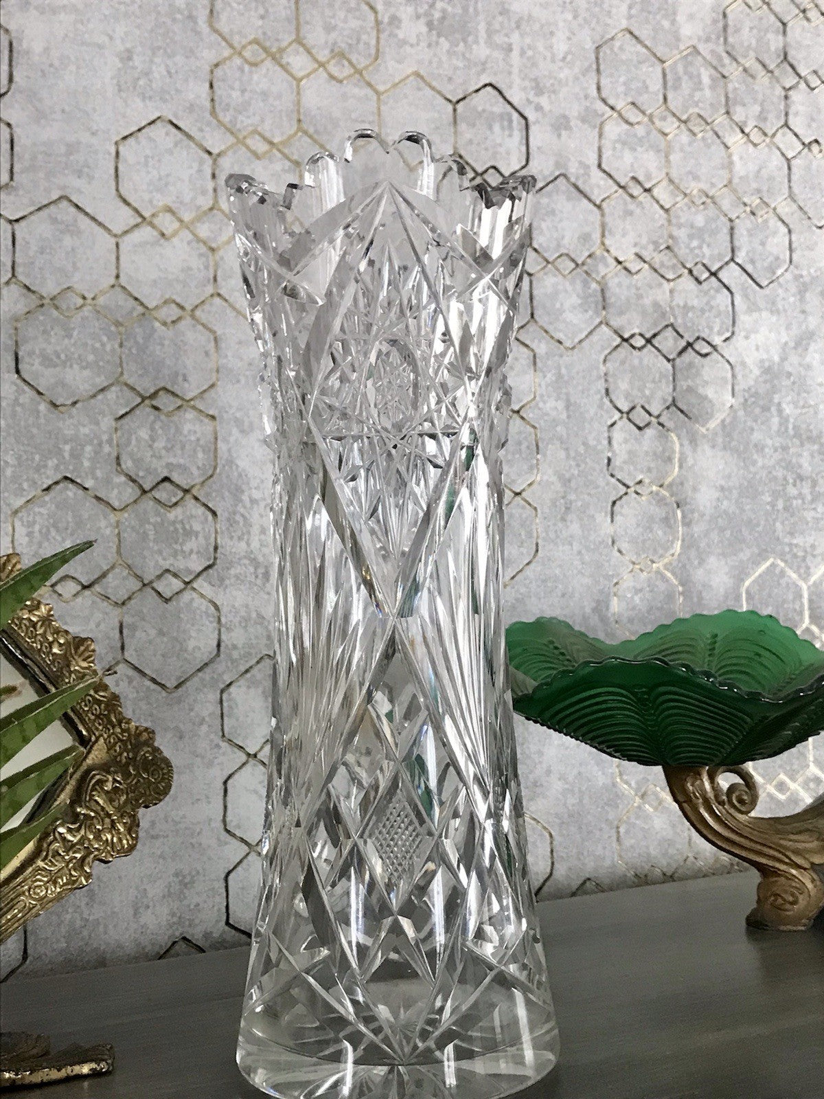 Alt Vintage Vase Glasvase Kristallglas Bleikristall geschliffen in Art Déco Stil