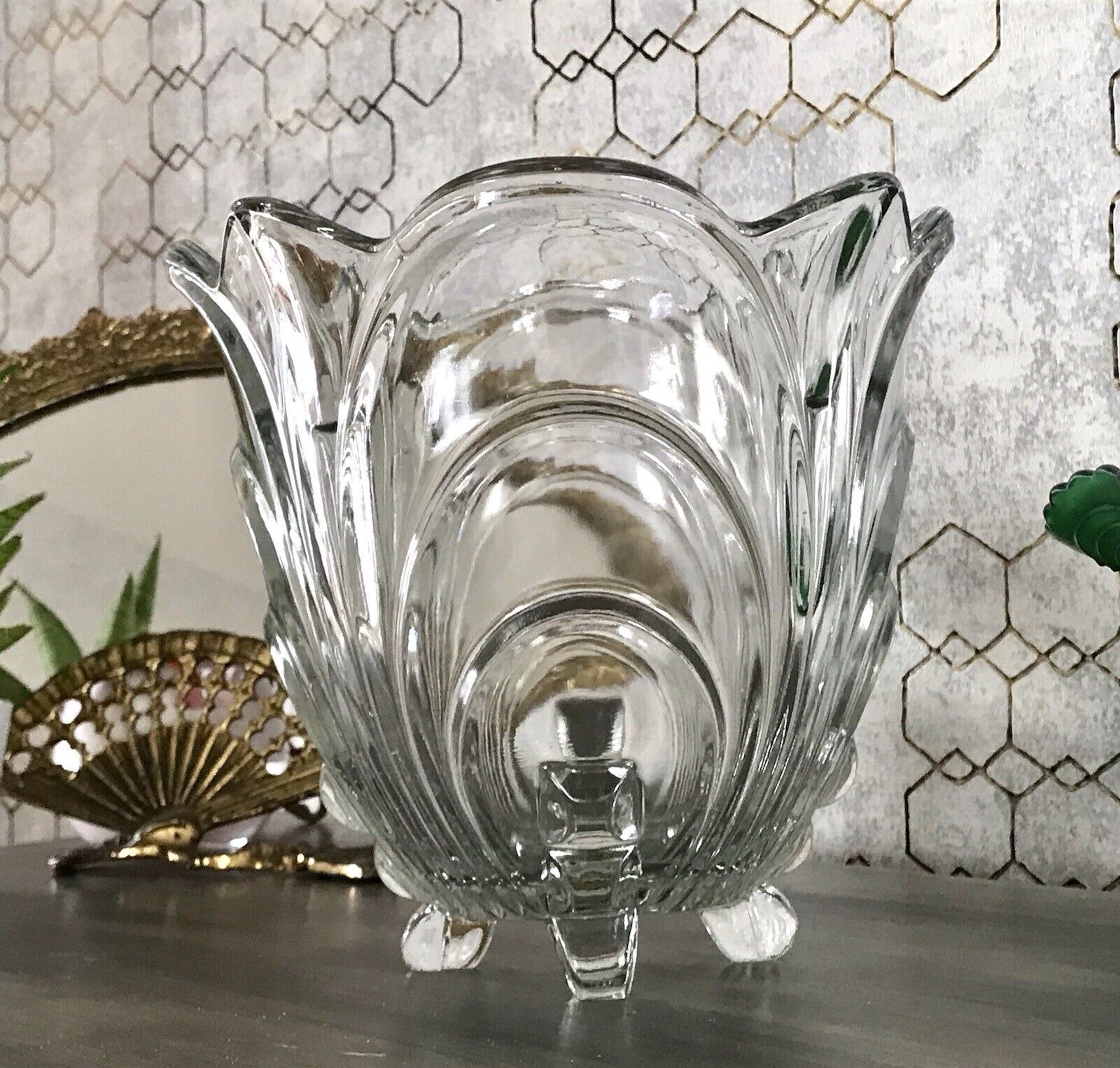 1954 spätes Art Déco Vase Glasvase Pressglas Glas wunderschön Irene Sachsenglas