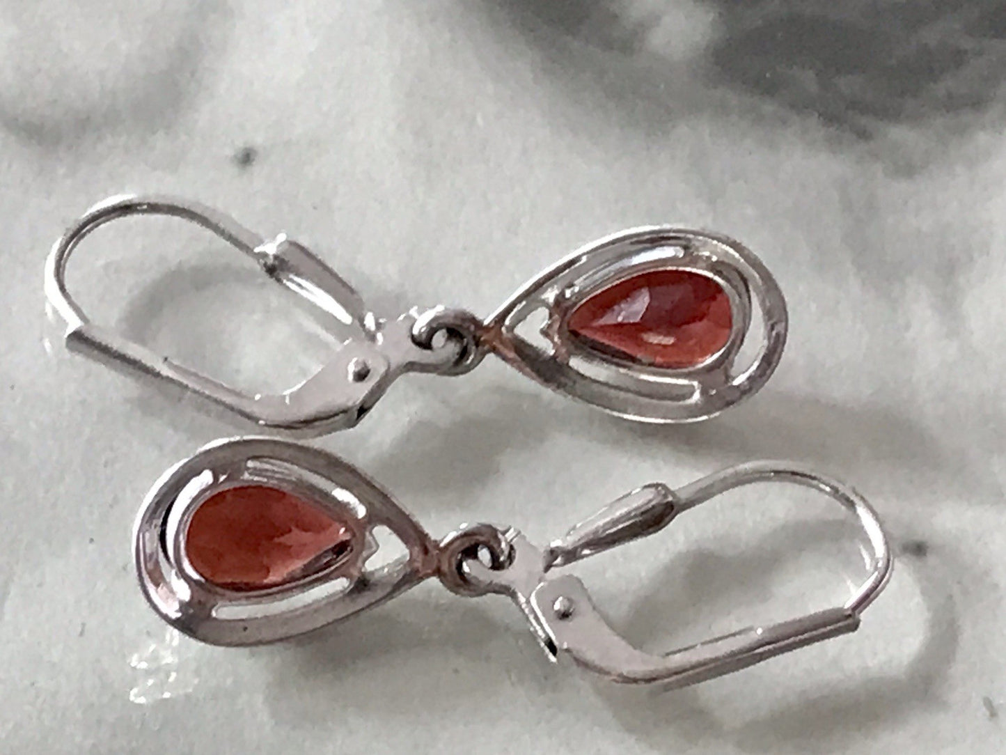 Vintage Ohrhänger Ohrringe DAMEN Silber 925 rote Steine