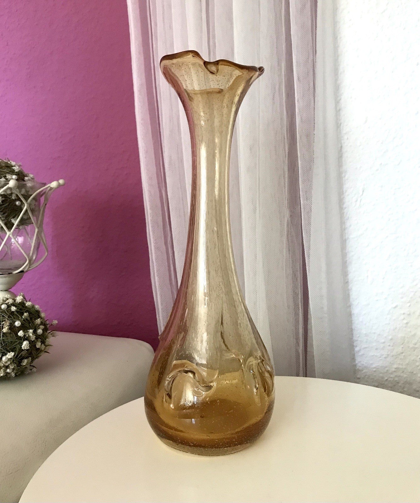 Vintage gelb große Designer Vase Blumenvase Glasvase Glas Huta Zabkowice PRL