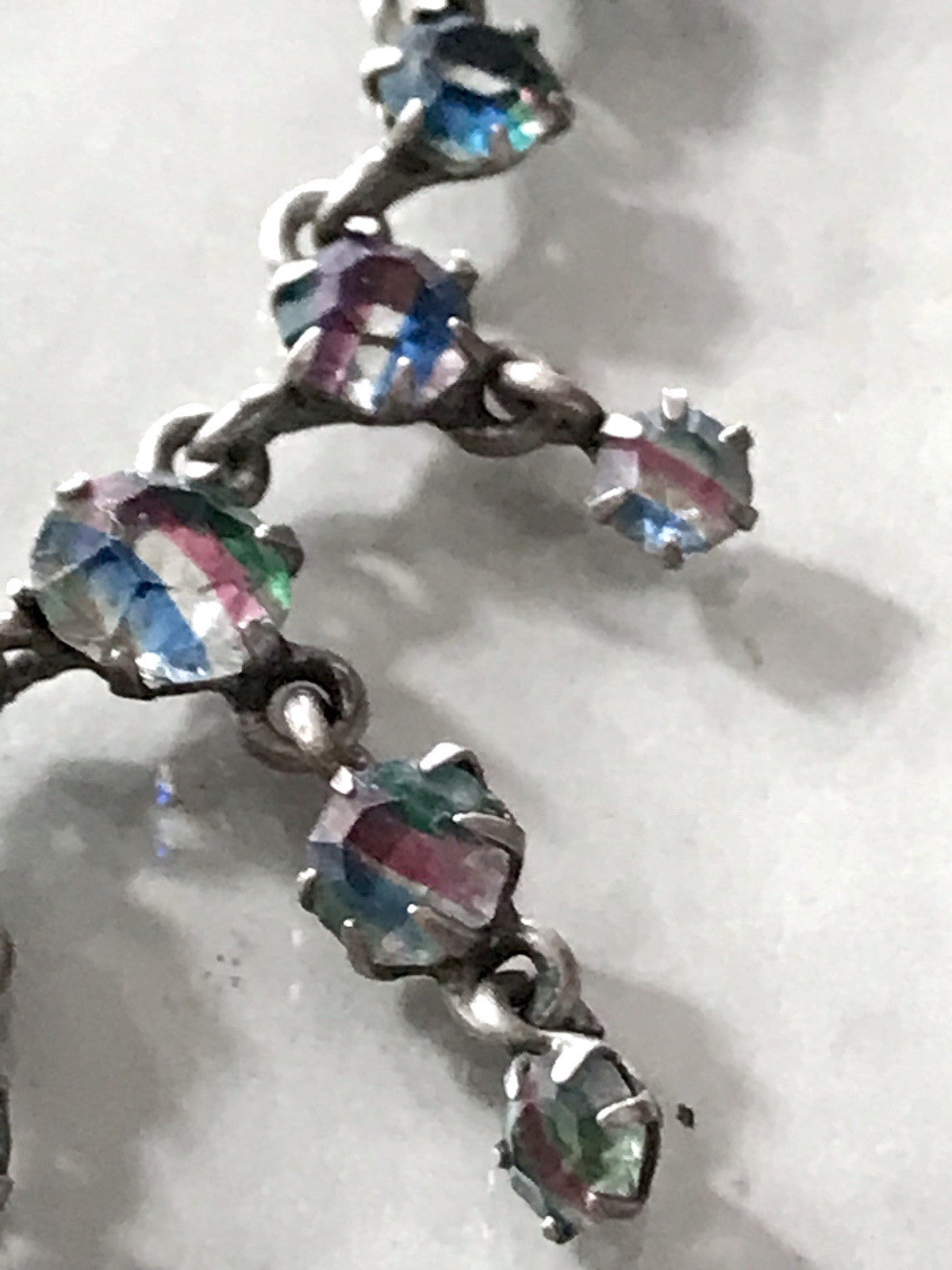 Antik Edel Art Déco 925 Silber Collier Halskette Rheinkiesel