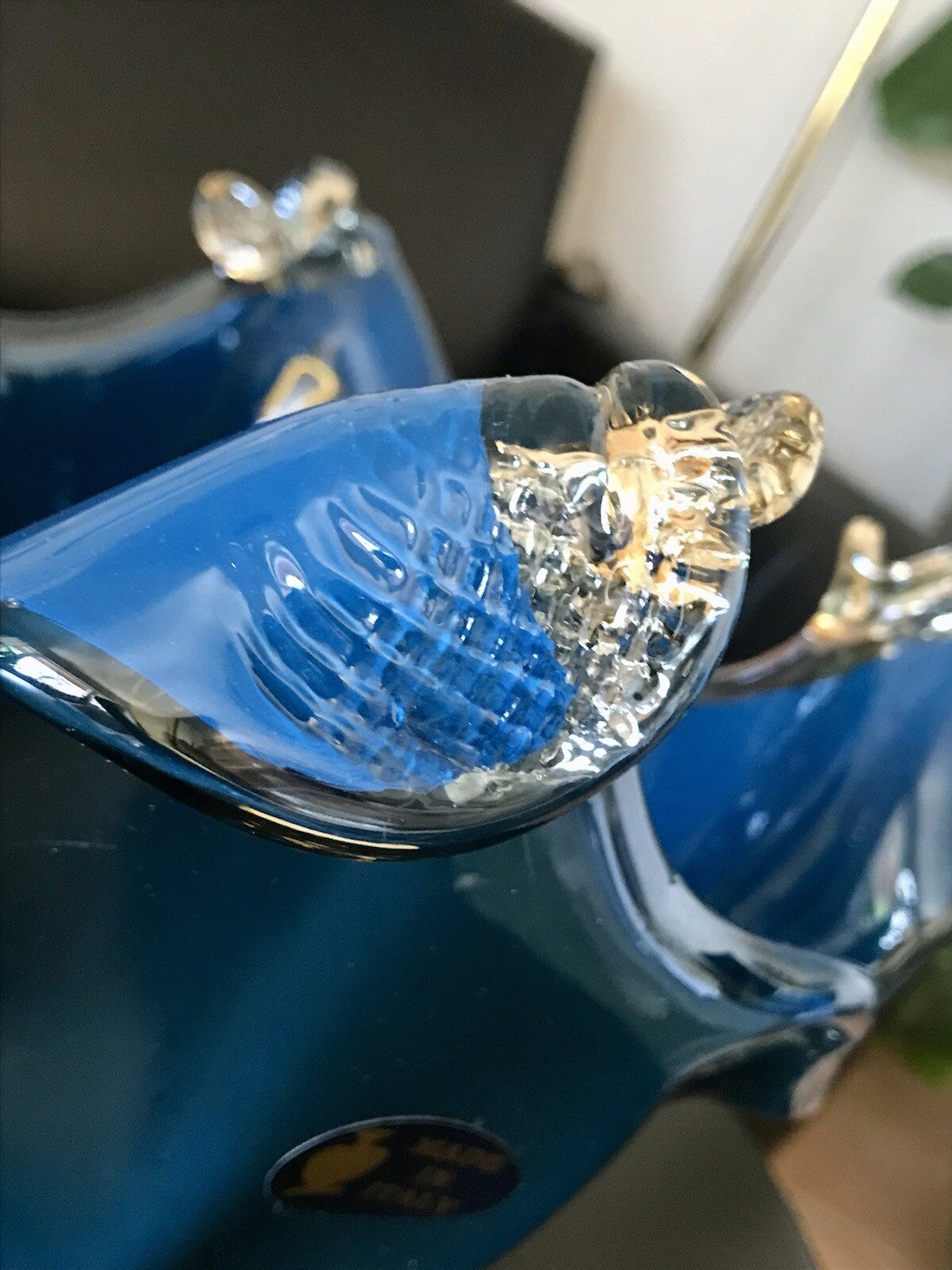 Vintage Murano Schale Vase Glas Petrol Blau metallic irisierend Edel Aufkleber