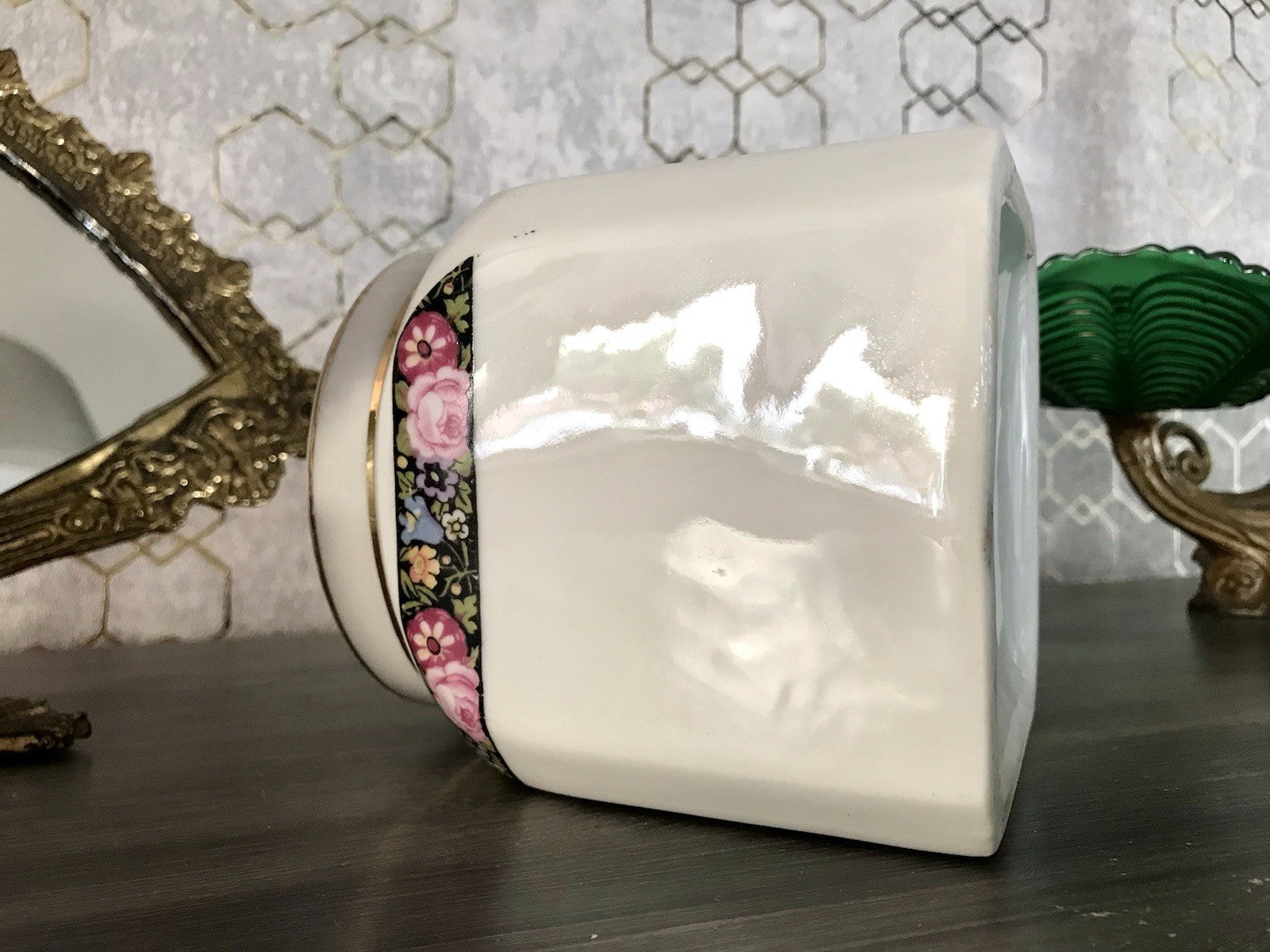 Antik Porzellan Dose Vorratsgefäß Vorratsdose Salz Blumenborte Art Déco