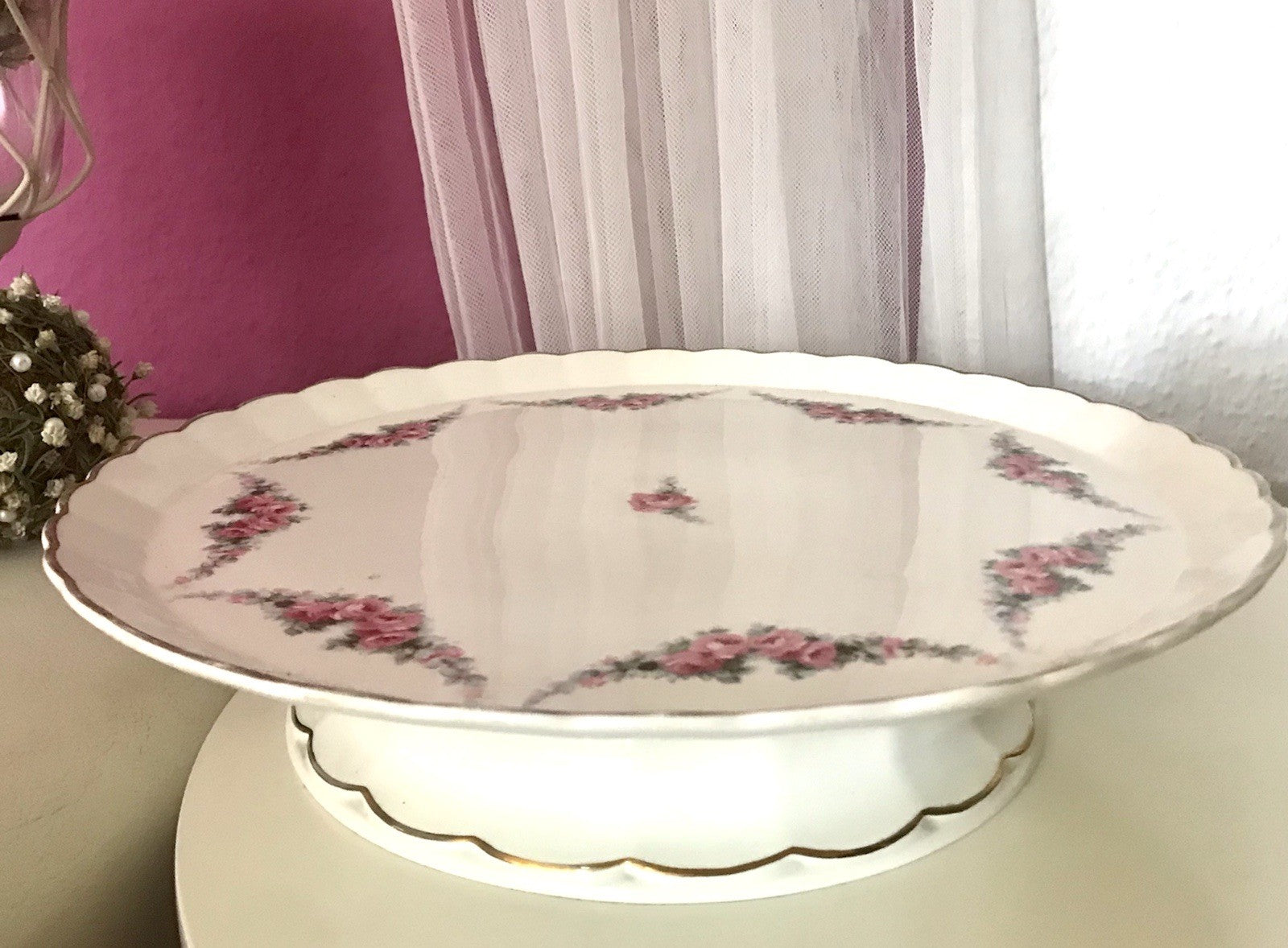 Antik Max Rösler Keramik Tortenplatte Tortenständer Rosen Art Déco