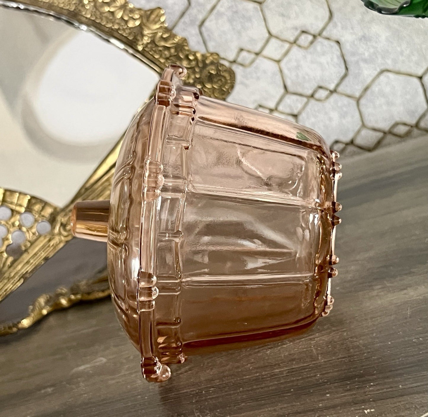 Art Déco Stil Dose Deckeldose Rosalin Rosa Pressglas