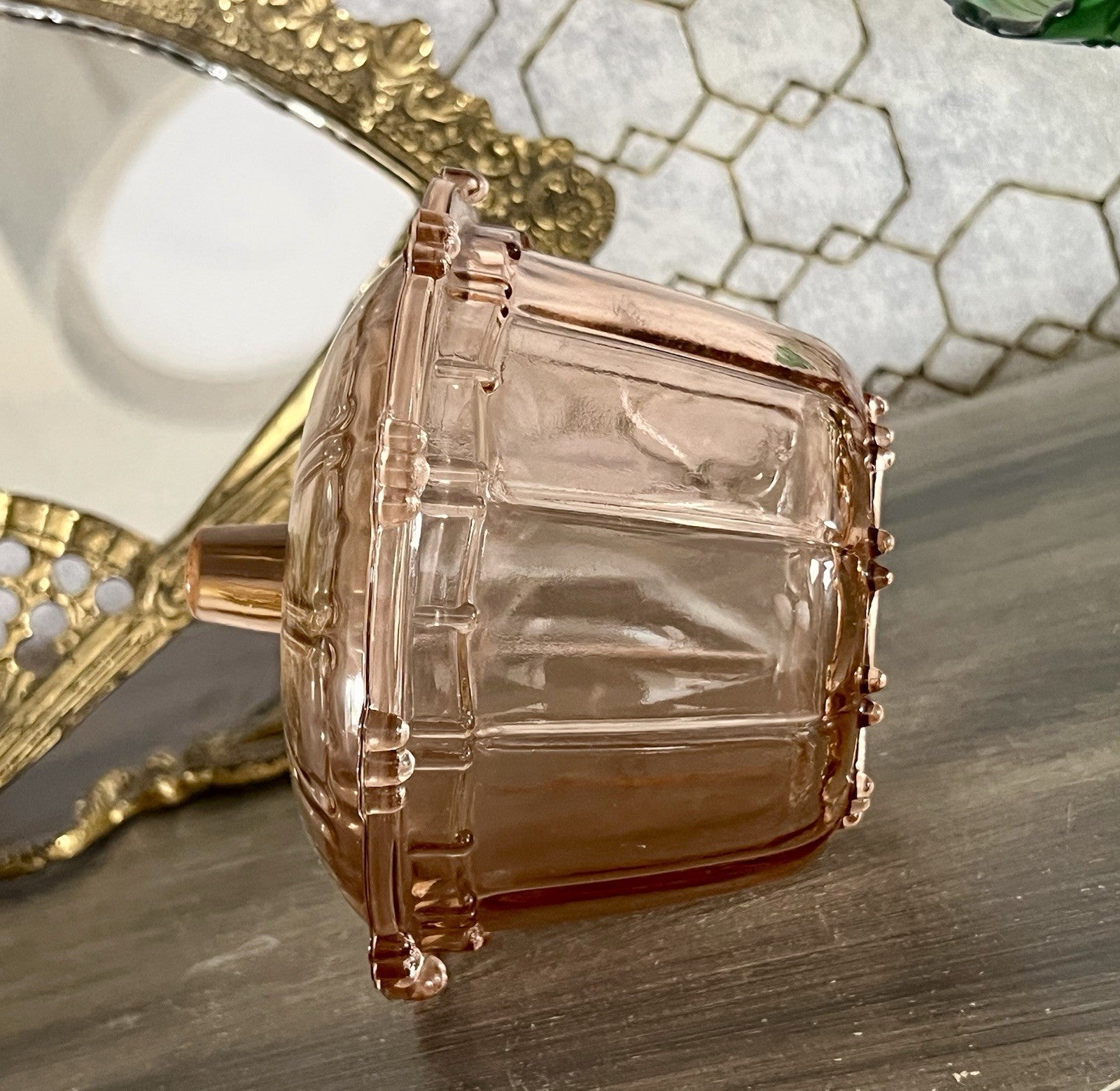 Art Déco Stil Dose Deckeldose Rosalin Rosa Pressglas