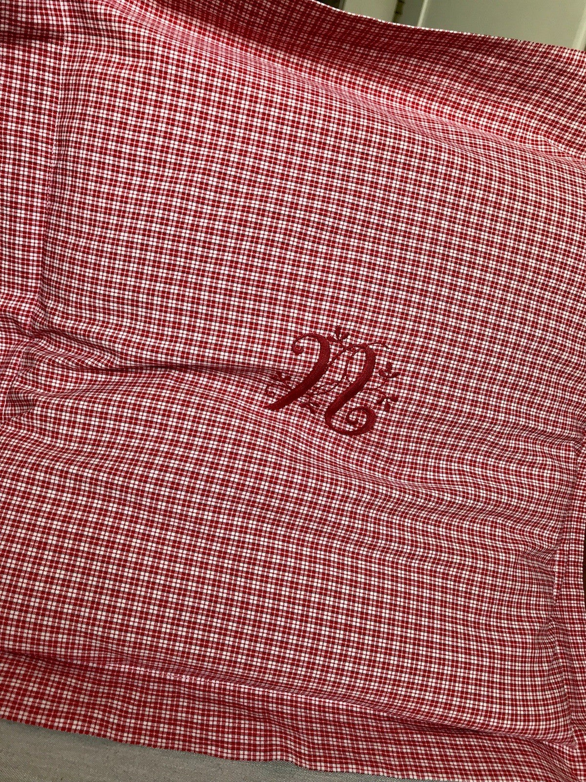 Antik? Vintage Alt Kopfkissen Bezug Baumwolle Monogramm N Stehsaum rot kariert