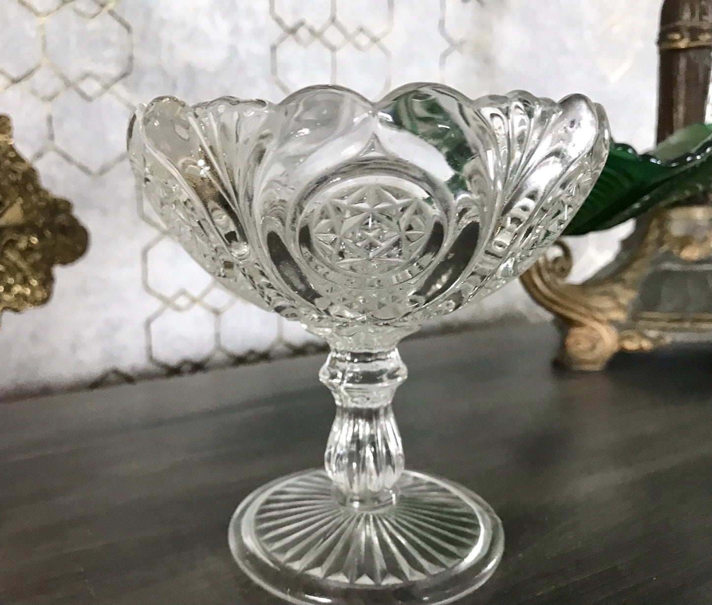 Antik Jugendstil Art Déco Pressglas Glas Fußschale Schale Zuckerschale