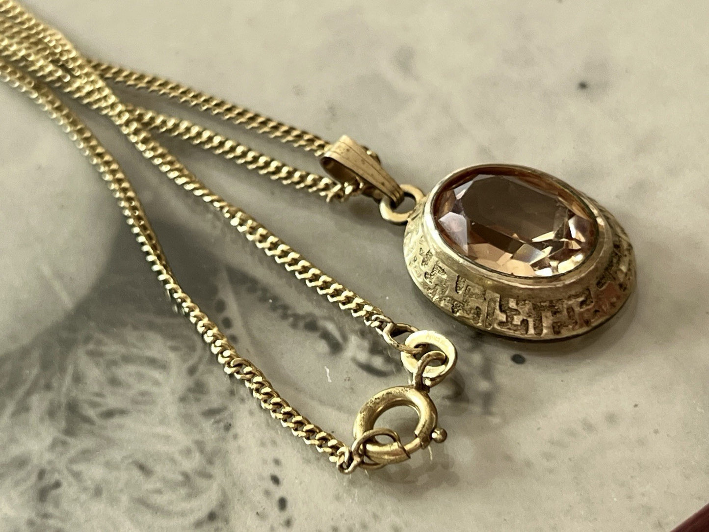 Vintage Halskette mit Änhänger Amerik. Doublè gold Rauchquarz? Sehr SCHÖN K&L