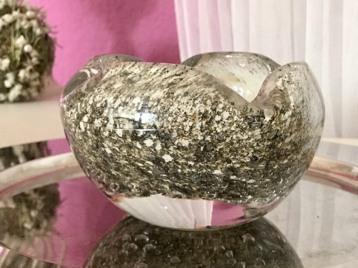 Murano 60er 70er Jahre Schale grau beige weiß So Schön! Schaum Luftblasen