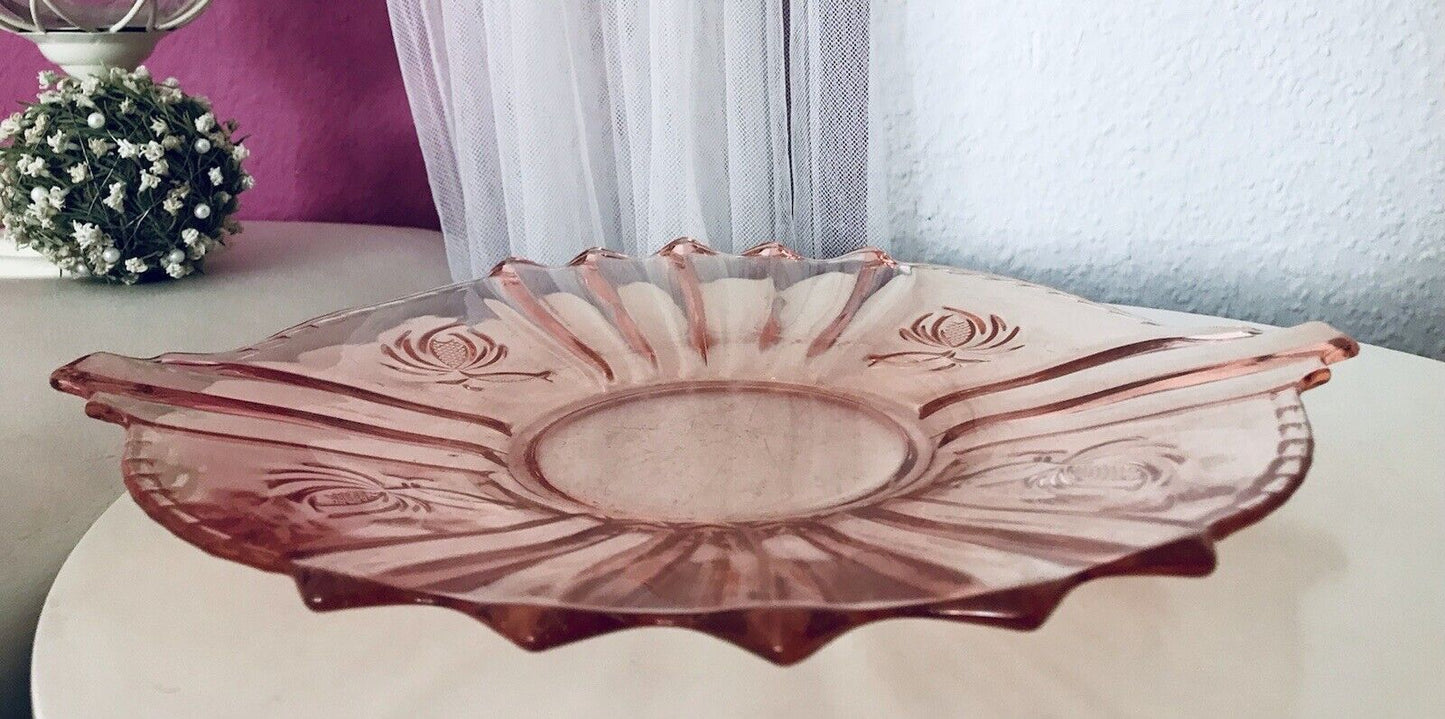 Rosalin Kuchenplatte Kuchenteller Art Déco Schale Pressglas Brockwitz Glasschale