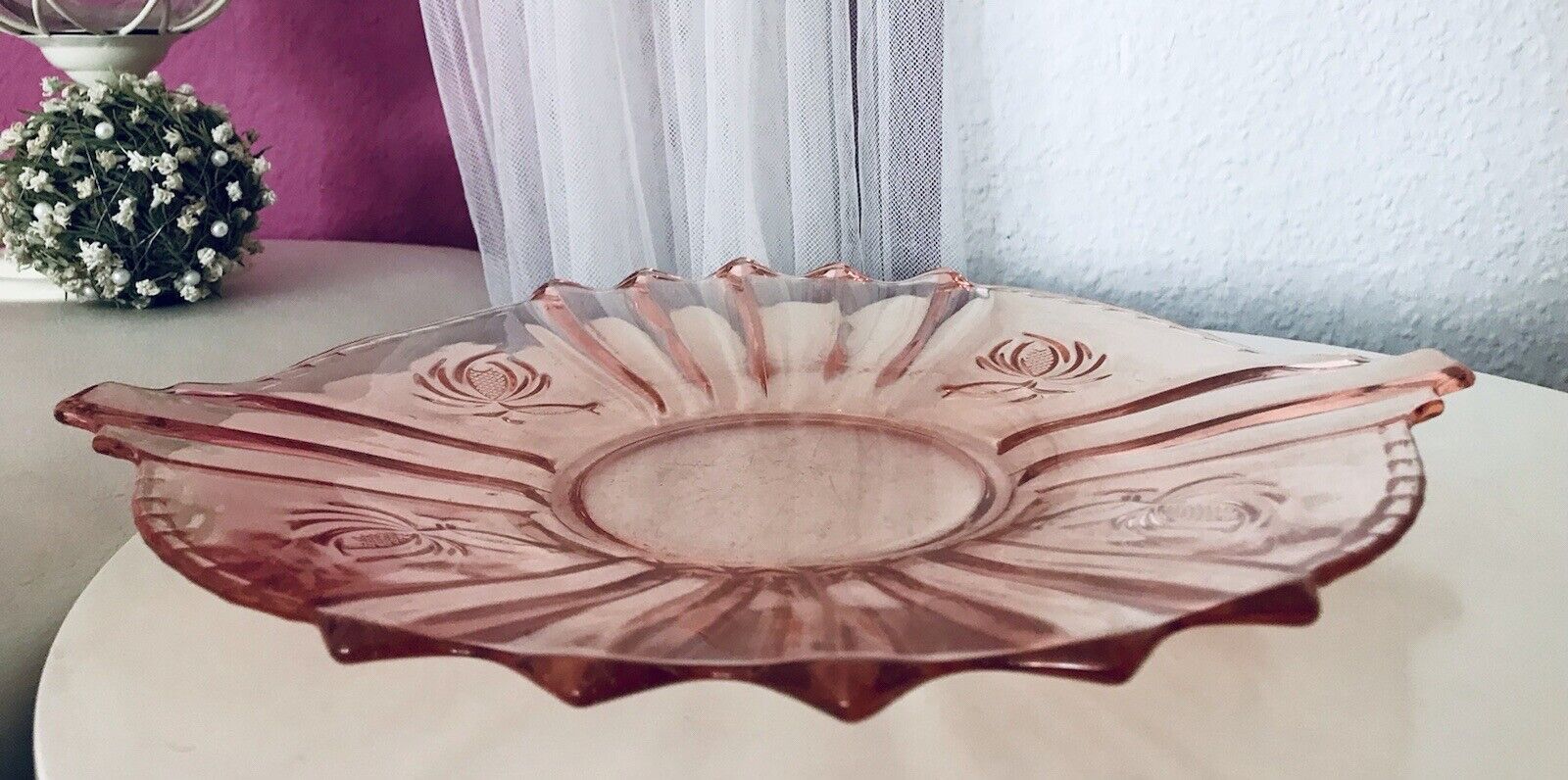 Rosalin Kuchenplatte Kuchenteller Art Déco Schale Pressglas Brockwitz Glasschale
