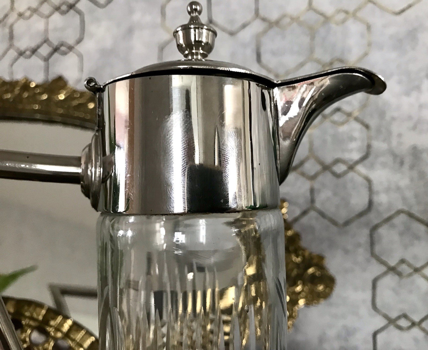 Antik Karaffe Dekanter Metallmontur versilbert? Kristallglas Schliff Edel!