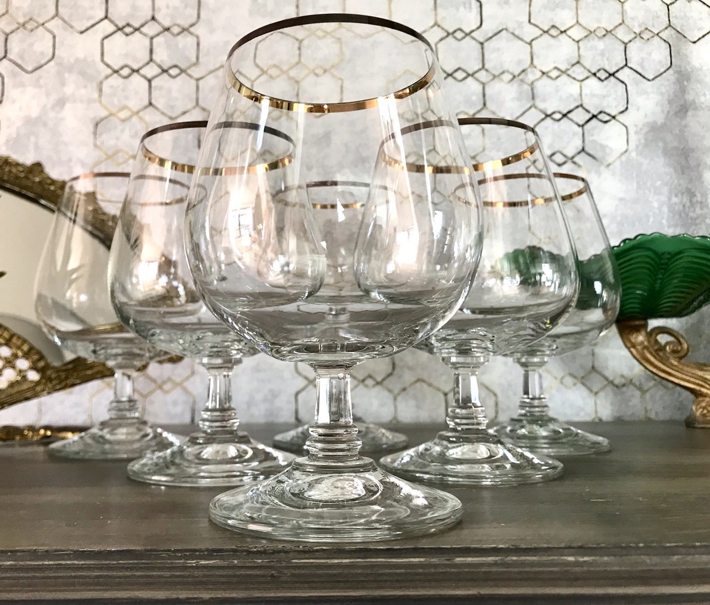 Art Déco Stil 6 Gläser Cognacschwenker Cognac Gläser Glas Goldrand Lausitzer