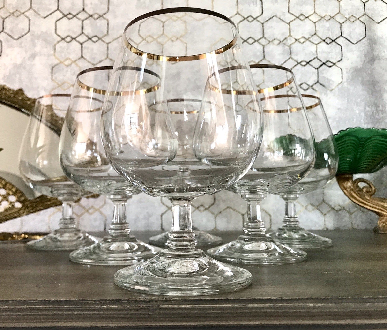 Art Déco Stil 6 Gläser Cognacschwenker Cognac Gläser Glas Goldrand Lausitzer