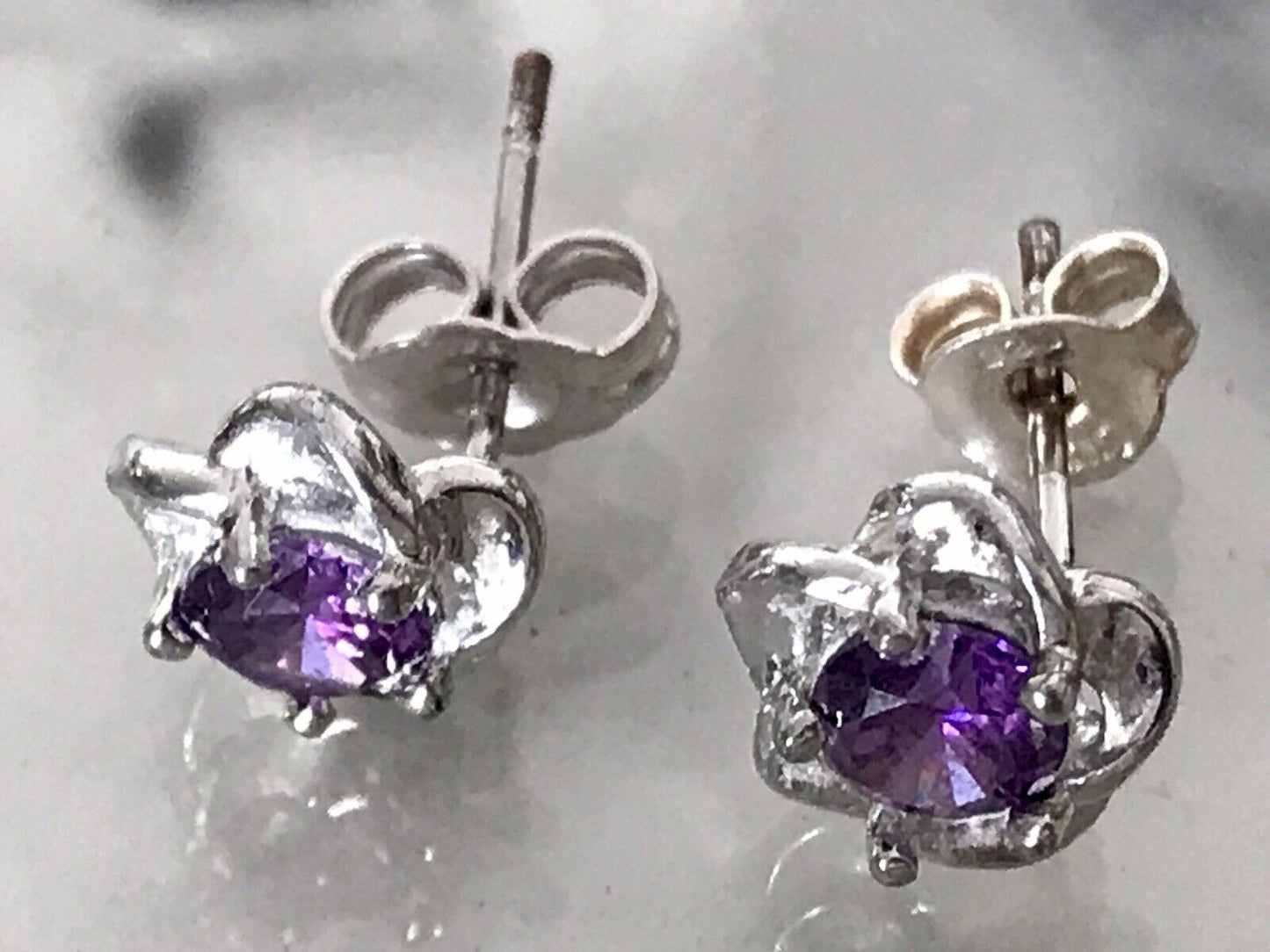 Ohrstecker Ohrringe Silber 925 Amethyst ? geschliffen Schöne Fassung