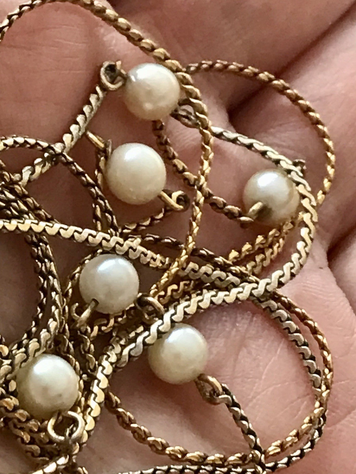 Antik lange Halskette 925 Silber vergoldet Collier Kette Perlen Zuchtperlen