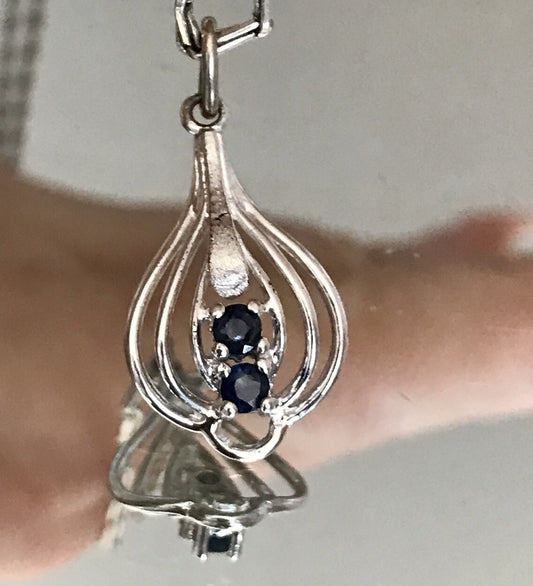Antik Art Déco Edel Anhänger Kettenanhänger Silber  Saphire rhodiniert
